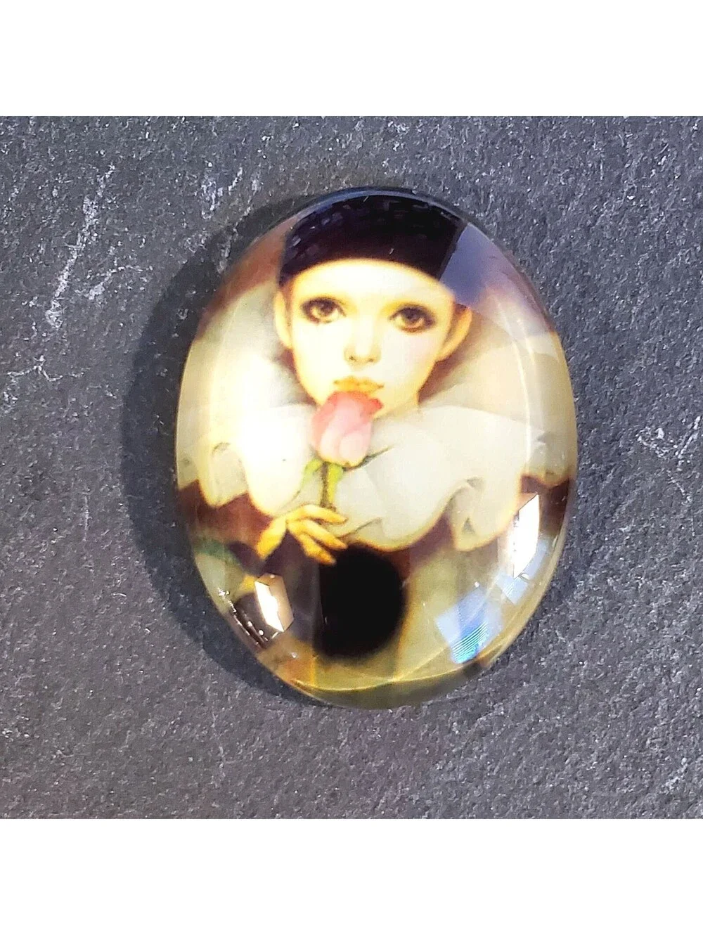 Artsy Fantasy Girl Pink Rose Woman 40x30mm Oval Glass Cabochon